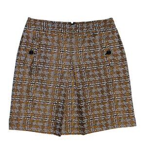 Nine West Women Brown Polyester Houndstooth Front Slit Classic A-Line Skirt Sz 8